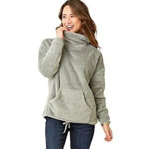 Carve Designs Roley Cowl Neck Fuzzy Fleece Sweater Green